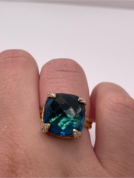 David Yurman Jewelry - David Yurman Chatelaine Ring 18K Yellow Gold,Hampton Blue Topaz & Diamonds, 14mm